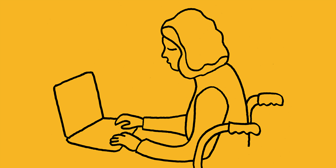 At work line drawing - woman sitting at laptop