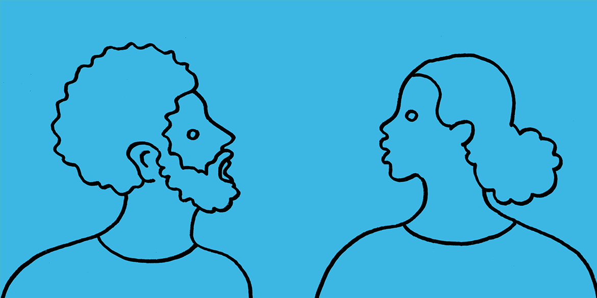 Train to teach - two characters line drawing